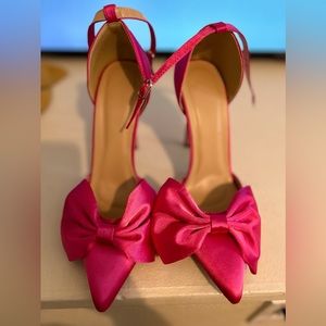 Satin Bow Stiletto Heeled Ankle Strap Pumps